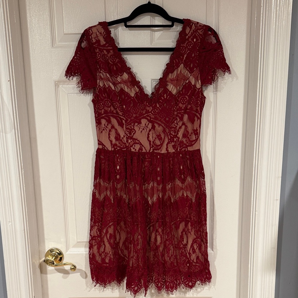Francesca's Collections Burgundy Lace Mini Dress